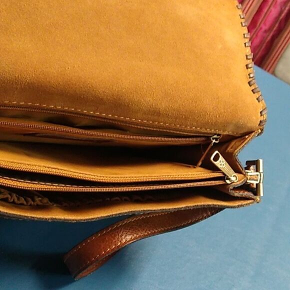 Patricia Nash Leather Shoulder Crossbody Floral Scalloped Edge Brown Bag - Picture 9 of 16